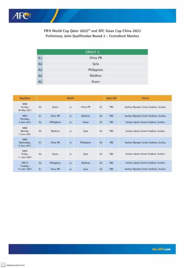 九游（中国）-亚足联公布40强赛最终赛程 国足5月30日战关岛队